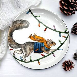 NEW West Elm Rachel Kozlowski Dapper Animal Plate Squirrel Christmas Decor Plate